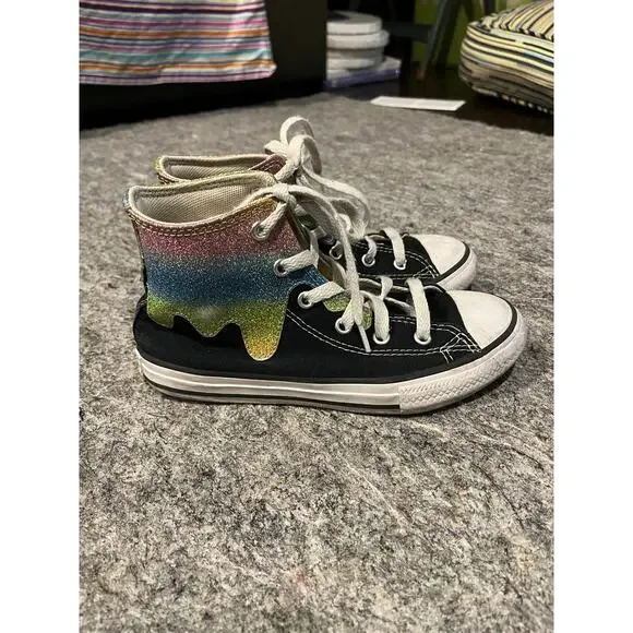 Converse All-Star Kids Size 1 Glitter Rainbow Shoes Sneakers - Picture 3 of 7